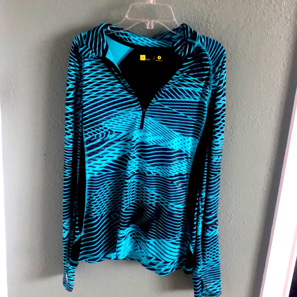 Teal and black body con workout throw over.